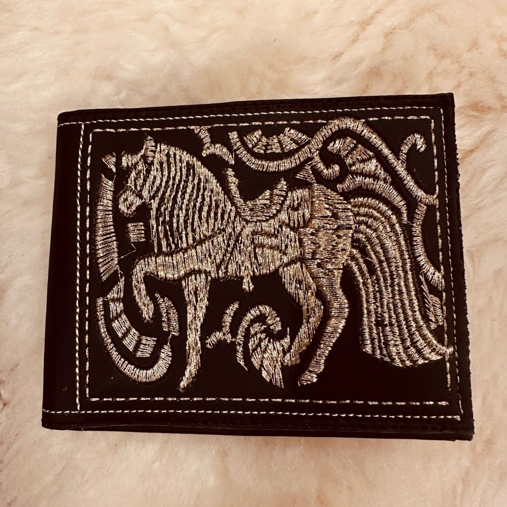 Black Wallet with Silver Horse Embroidery
